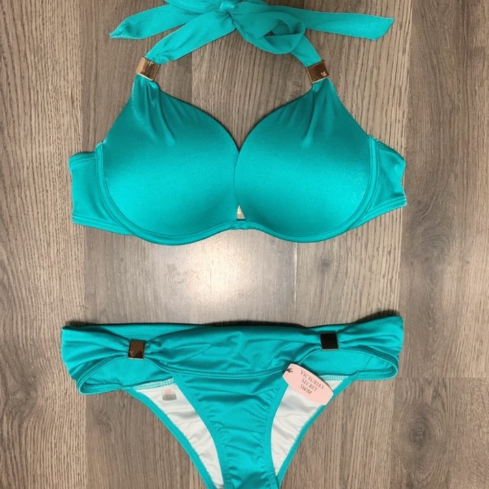 Victoria Secret Hottie Halter turquoise 34B 32C XS